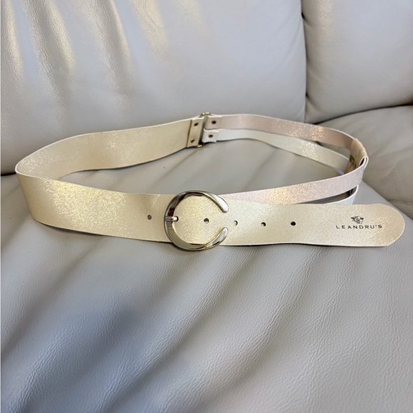 LEANDRU\'S Cream & Gold Soft Leather Belt One Size